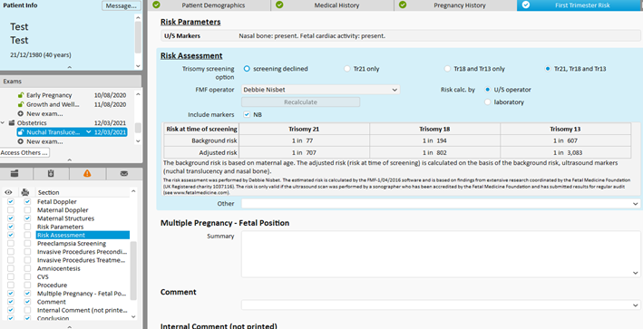 NTEUMP - Risk assessment following cfDNA testing NIPT - Risk Assessment